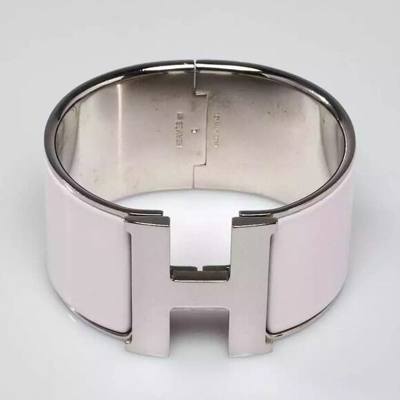 Hermes Nymph Enamel Palladium Plated Clic H GM Extra Wide Bracelet - Picture 2 of 7
